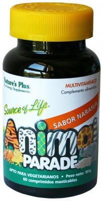 NaturesPlus Animal Parade Multivitamines pour enfants, saveur orange, 60 comprim&eacute;s