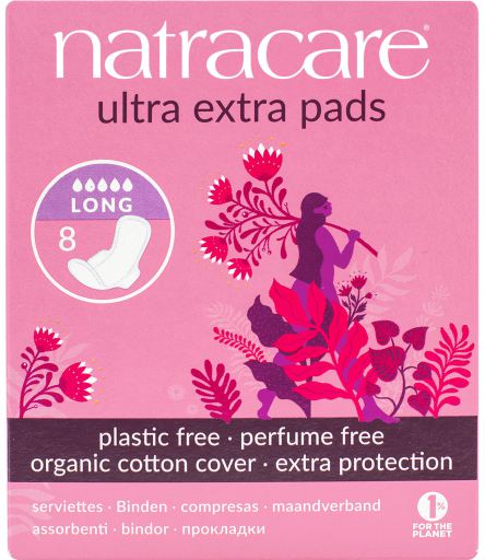 Natracare Coussinets ultra extra longs avec ailes 8 unit&eacute;s bio
