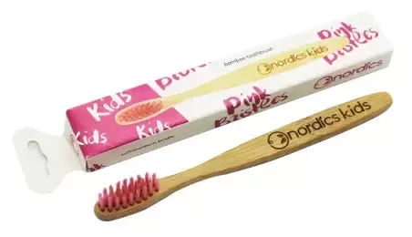 Brosse &agrave; dents enfant en bambou rose