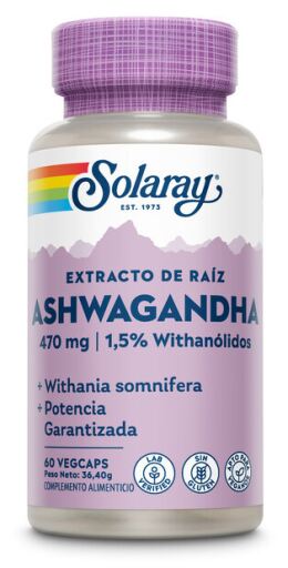 Solaray Ashwagandha 470 mg, 60 g&eacute;lules v&eacute;g&eacute;tales