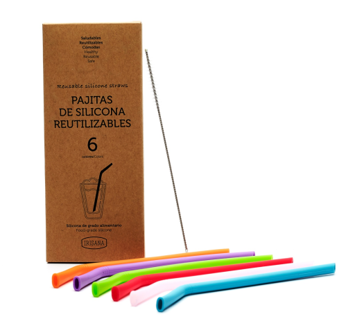 Pailles en silicone r&eacute;utilisables avec nettoyant 6 unit&eacute;s