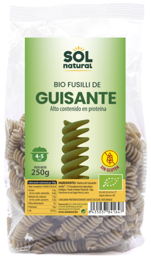 Fusilli aux petits pois bio sans gluten 250 gr