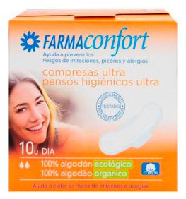 Farmaconfort Serviettes hygi&eacute;niques ultra-fines en coton avec ailettes, 10 unit&eacute;s