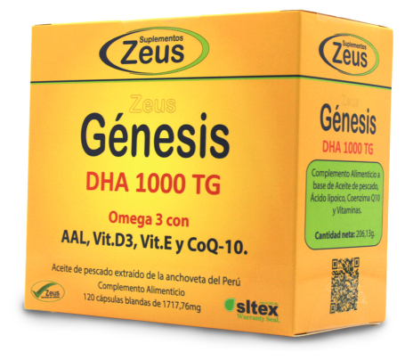 Suplementos Zeus Genesis DHA Tg 1000 mg Om&eacute;ga 3 60 g&eacute;lules