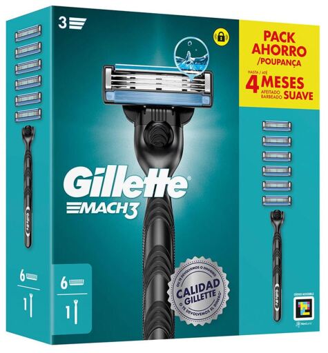 Gillette Machine Mach 3 + 6 pi&egrave;ces d&eacute;tach&eacute;es