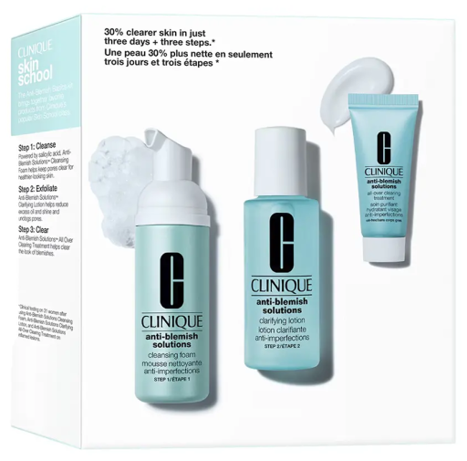 Clinique Anti-Blemish Solutions Syst&egrave;me de soins de la peau en 3 &eacute;tapes, &eacute;tui de 3 pi&egrave;ces