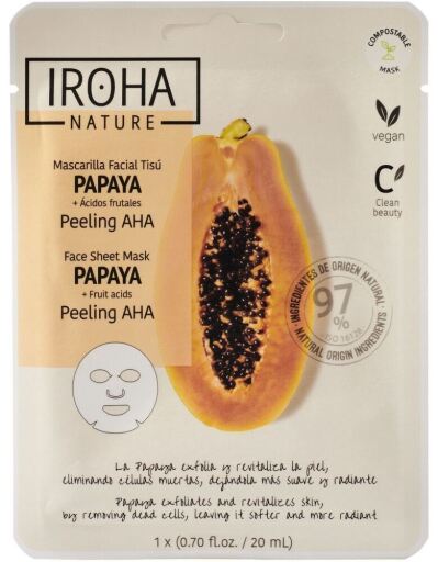 Iroha Masque en papier-mouchoir Aha Peeling &agrave; la papaye 1 unit&eacute;
