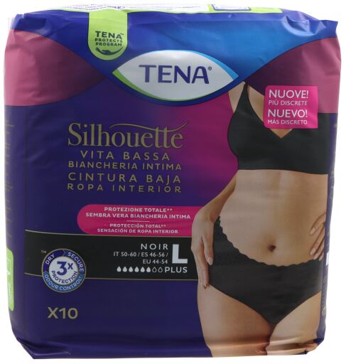 Tena Culotte noire taille basse Silhouette, taille L, 9 unit&eacute;s