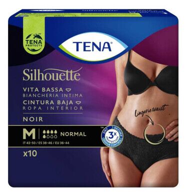 Tena Silhouette taille basse noir taille M 10 unit&eacute;s