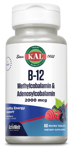 Kal B12 M&eacute;thylcobalamine et Ad&eacute;nosylcobalamine 2000 mcg 60 microcomprim&eacute;s
