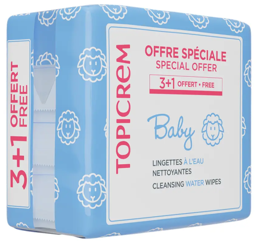 Topicrem Lingettes pour b&eacute;b&eacute;, lot de 4 x 60 unit&eacute;s