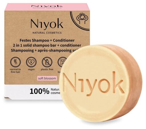 Niyok Shampoing et apr&egrave;s-shampoing solides Soft Blossom 80 g