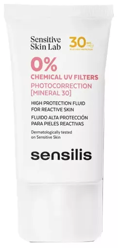 Sensilis Fluide min&eacute;ral photocorrecteur 30 pour peaux r&eacute;actives SPF30 40 ml